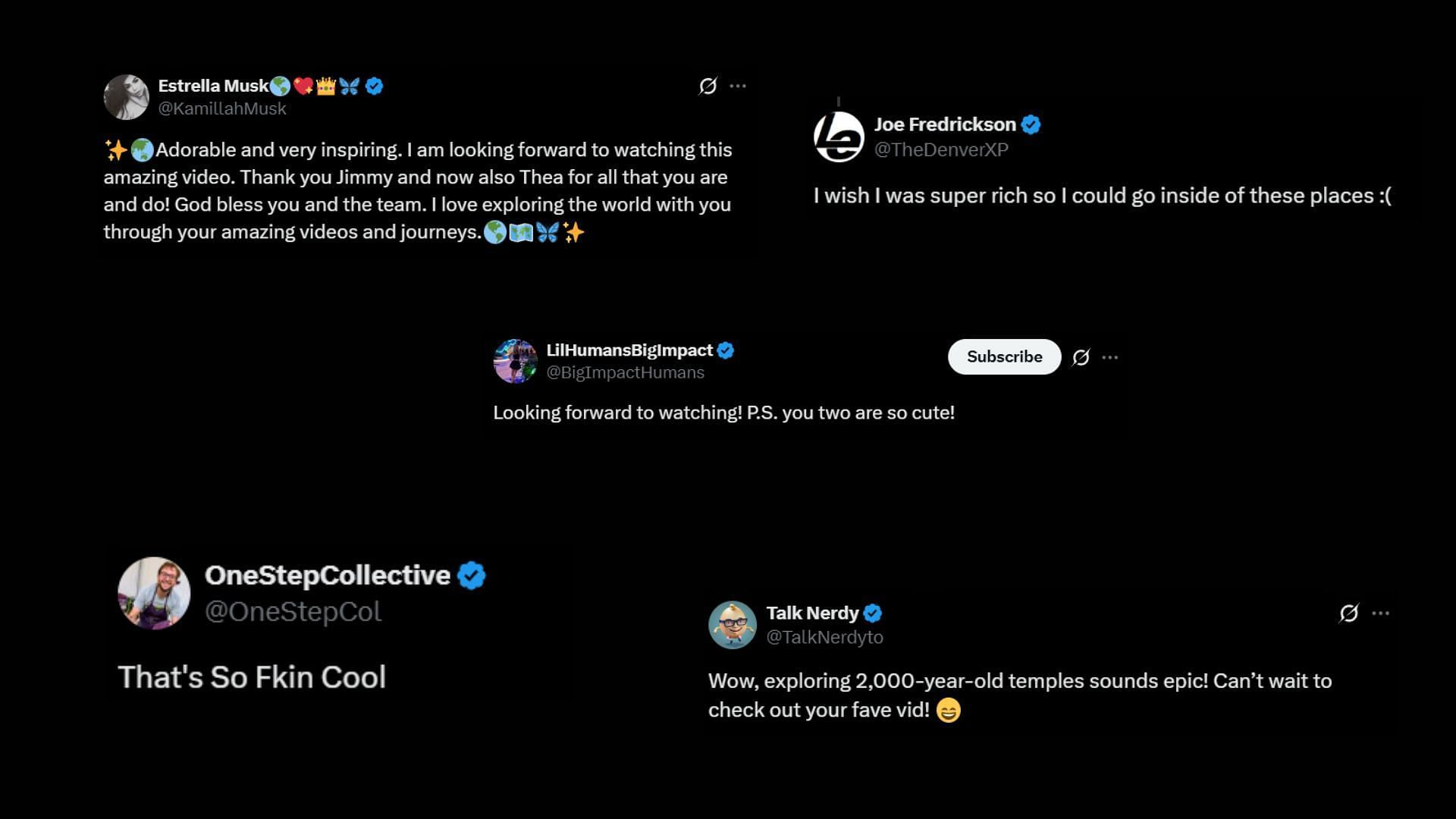 More reactions to MrBeast's upcoming video, fans generally had positive remarks on the YouTuber's temple exploration adventure (Images via @MrBeast/X)